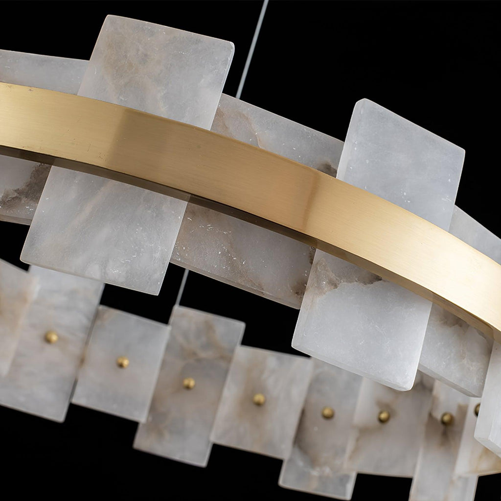 Alabaster Halo Chandelier — Brass Ring Alabaster Ceiling Light for Dining Room