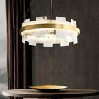 Alabaster Halo Chandelier — Brass Ring Alabaster Ceiling Light for Dining Room