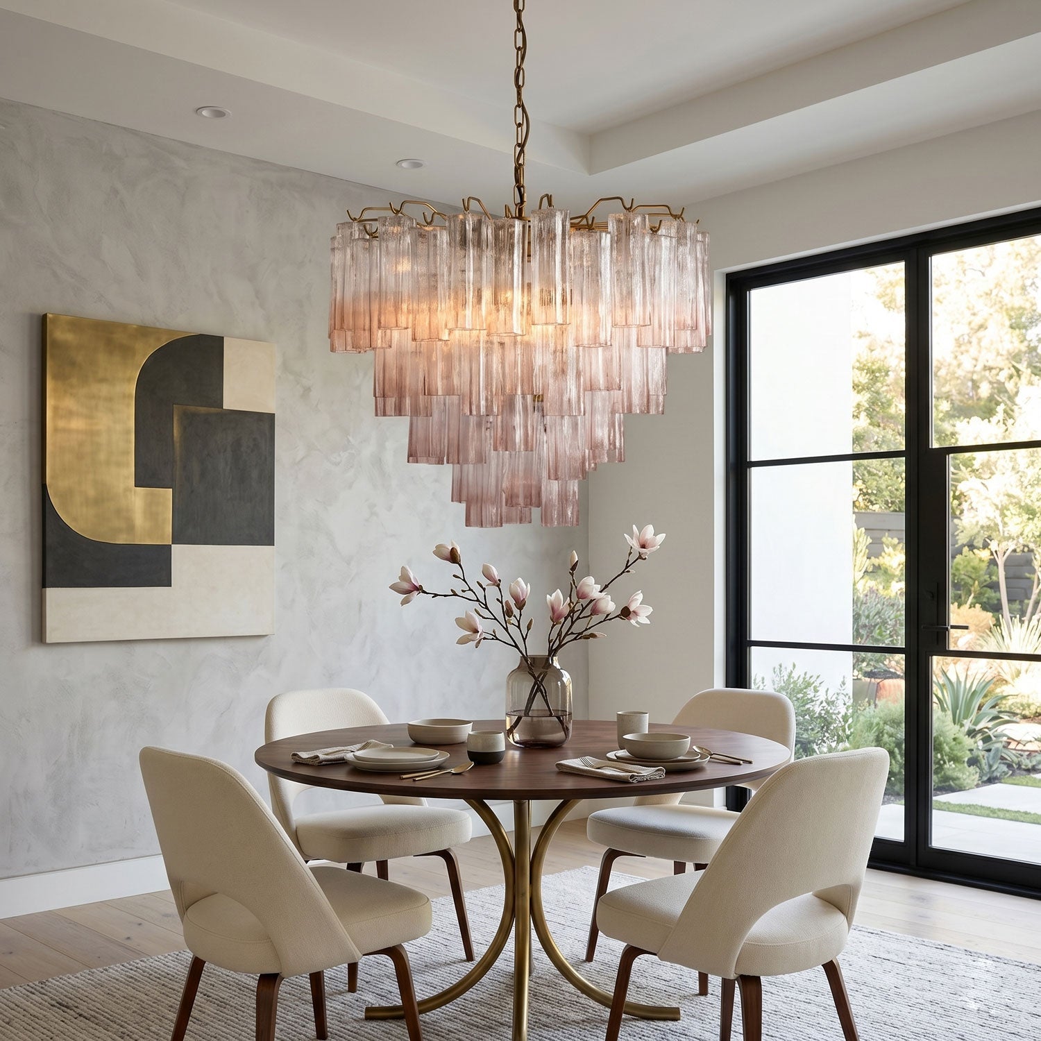Chiara Chandelier — Pink Murano-Style Glass Ceiling Light for Dining Room