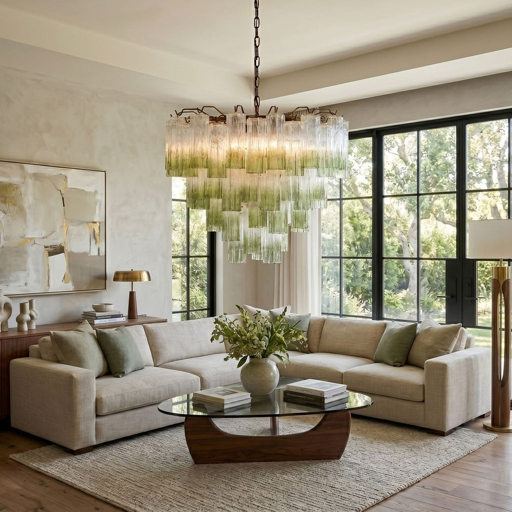 Chiara Chandelier — Pink Murano-Style Glass Ceiling Light for Dining Room