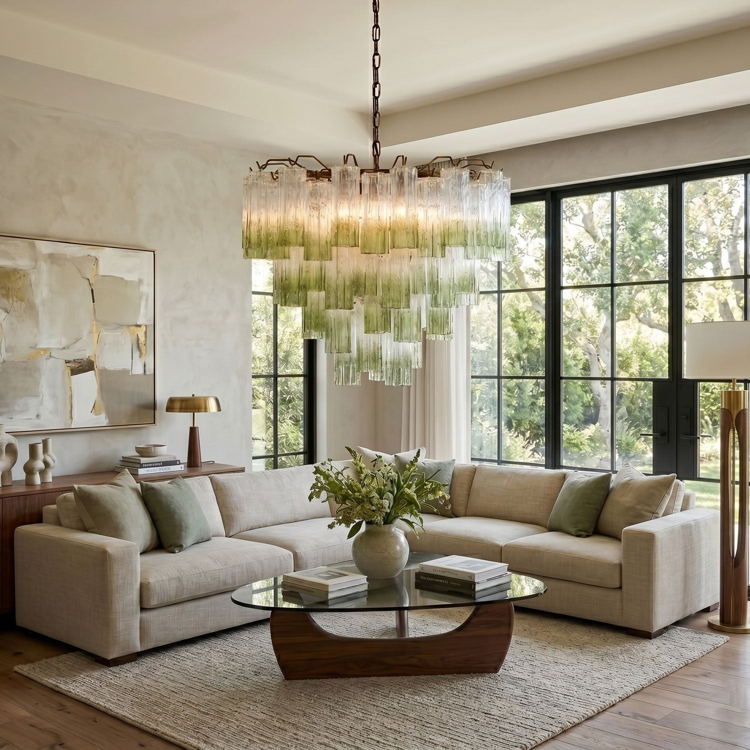 Chiara Chandelier — Pink Murano-Style Glass Ceiling Light for Dining Room