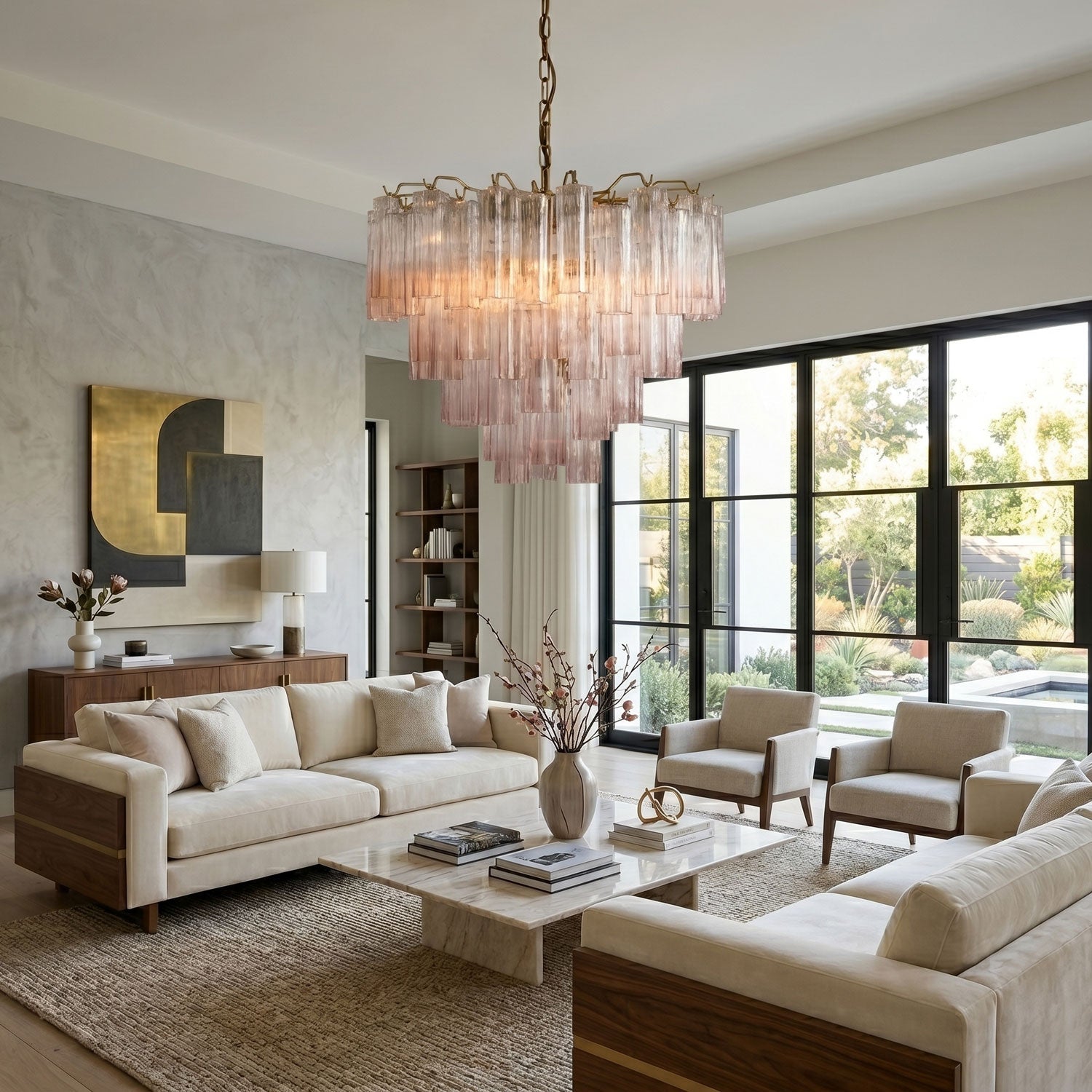 Chiara Chandelier — Pink Murano-Style Glass Ceiling Light for Dining Room