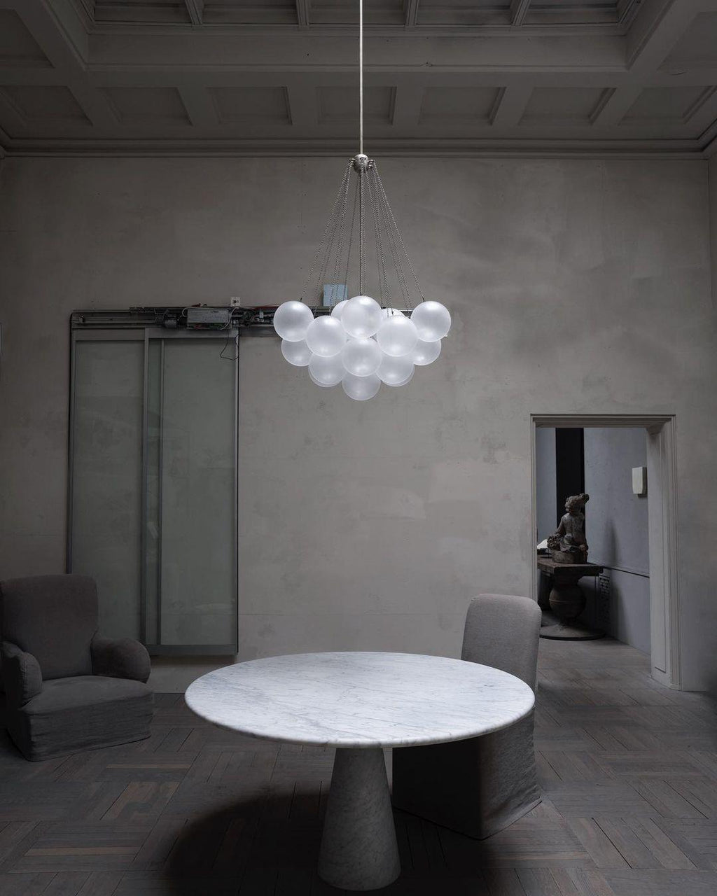Bubble Chandelier — Cascading Glass Bubble Ceiling Light for Stairwell