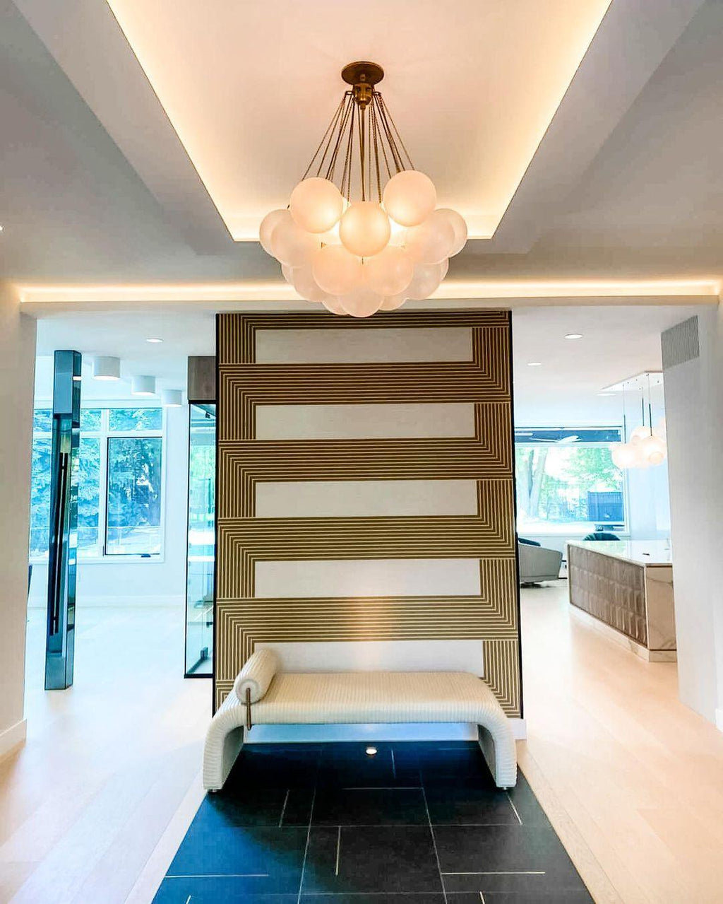 Bubble Chandelier — Cascading Glass Bubble Ceiling Light for Stairwell