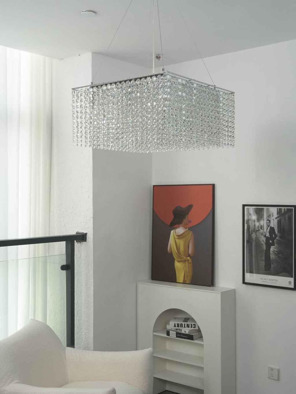 Crystal Frame Chandelier — Rectangular Crystal Ceiling Light for Dining Room