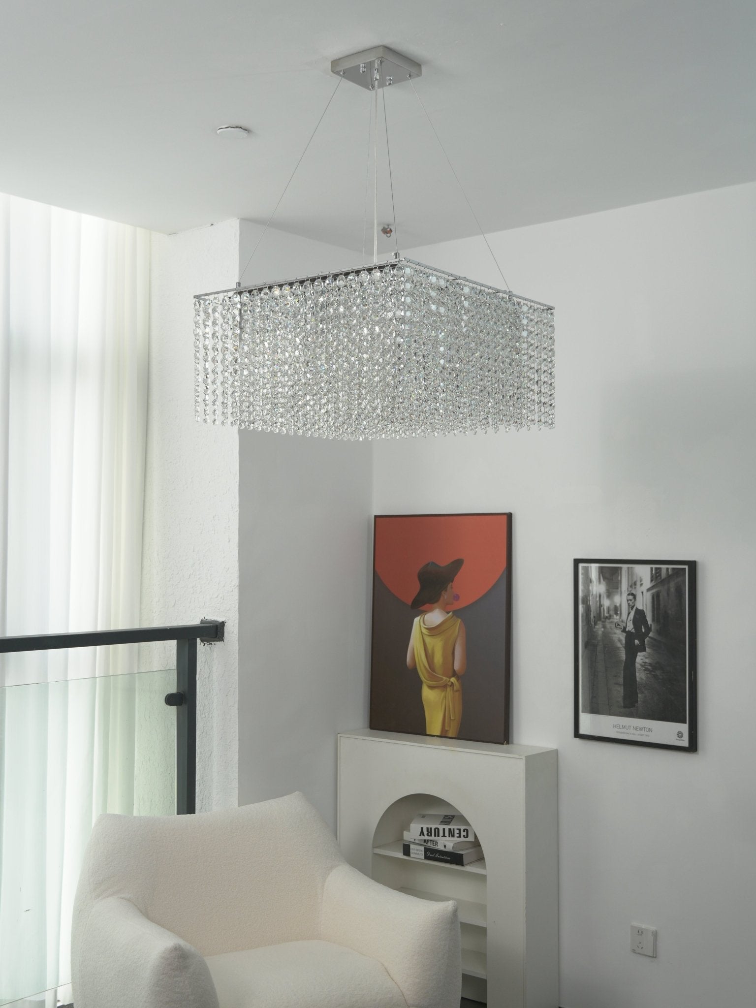 Crystal Frame Chandelier — Rectangular Crystal Ceiling Light for Dining Room