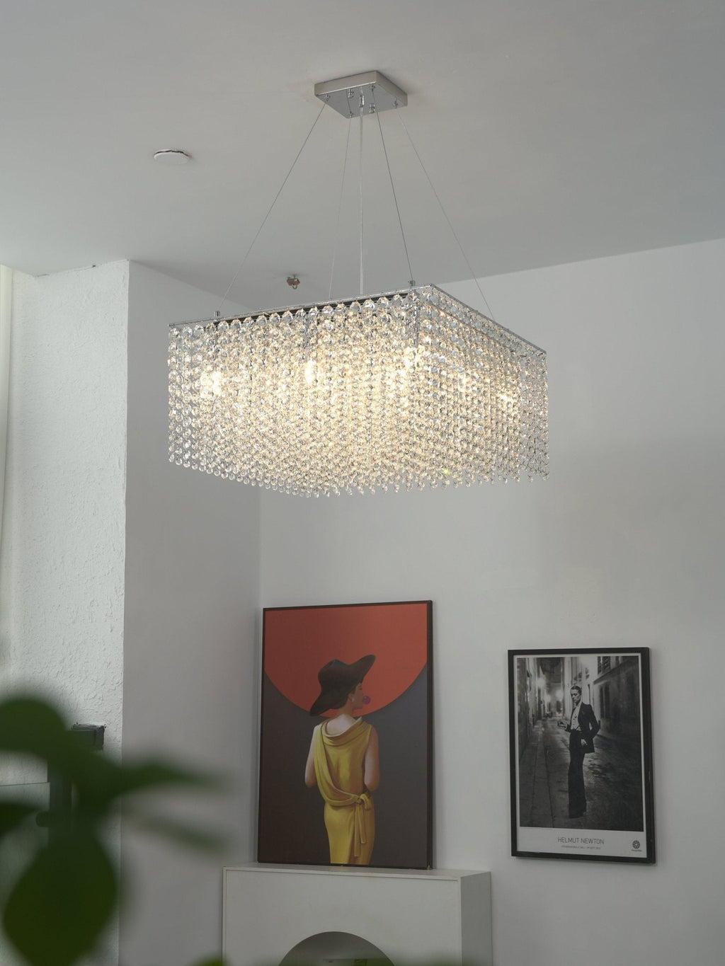 Crystal Frame Chandelier — Rectangular Crystal Ceiling Light for Dining Room