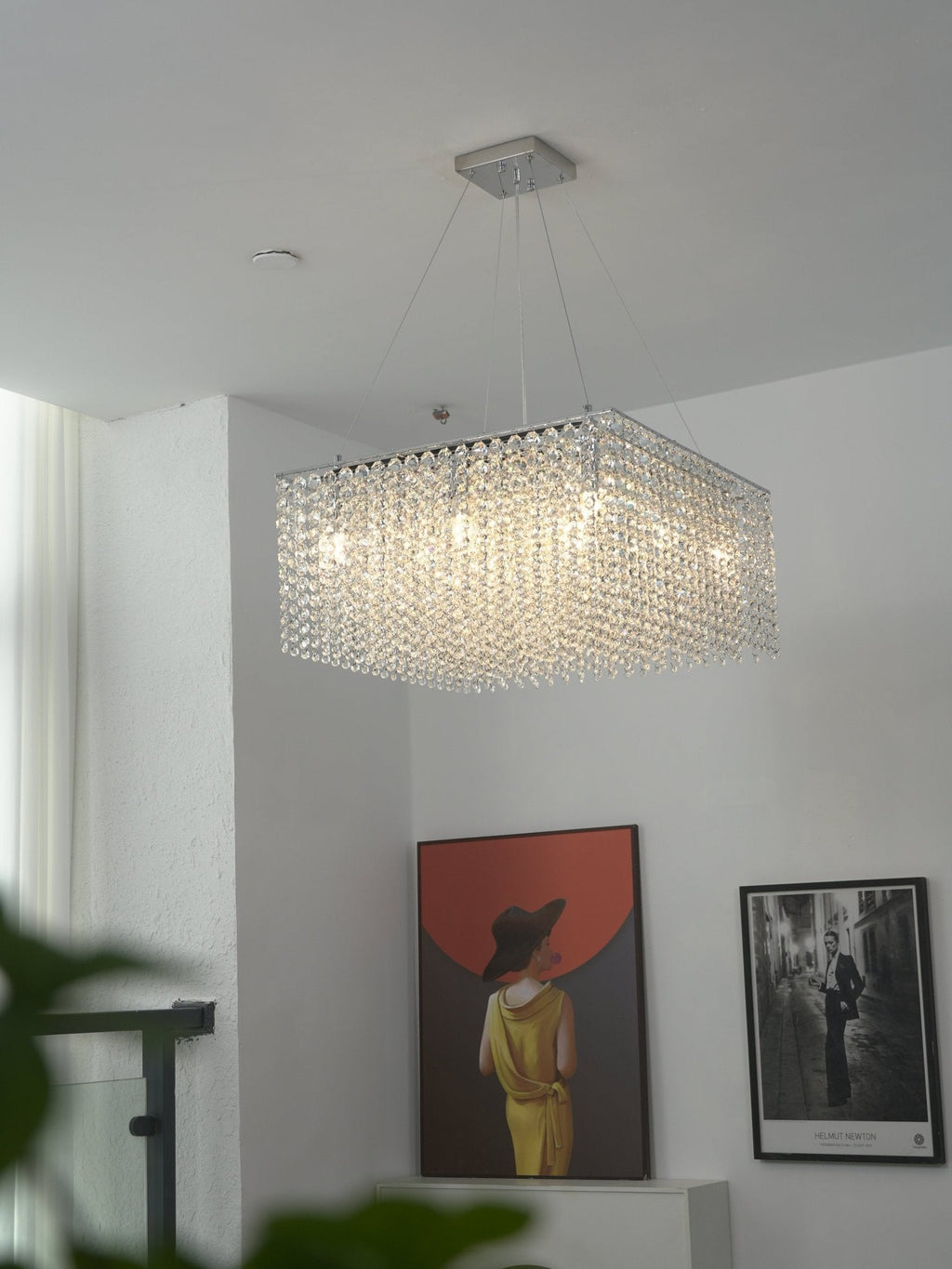 Crystal Frame Chandelier — Rectangular Crystal Ceiling Light for Dining Room