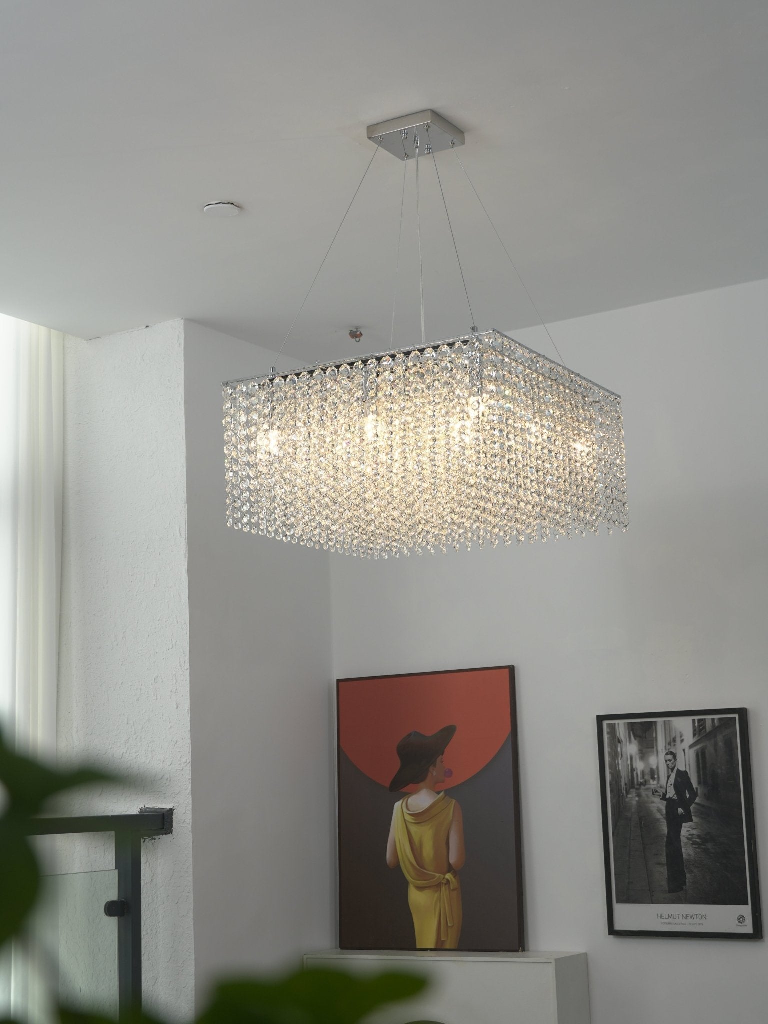 Crystal Frame Chandelier — Rectangular Crystal Ceiling Light for Dining Room