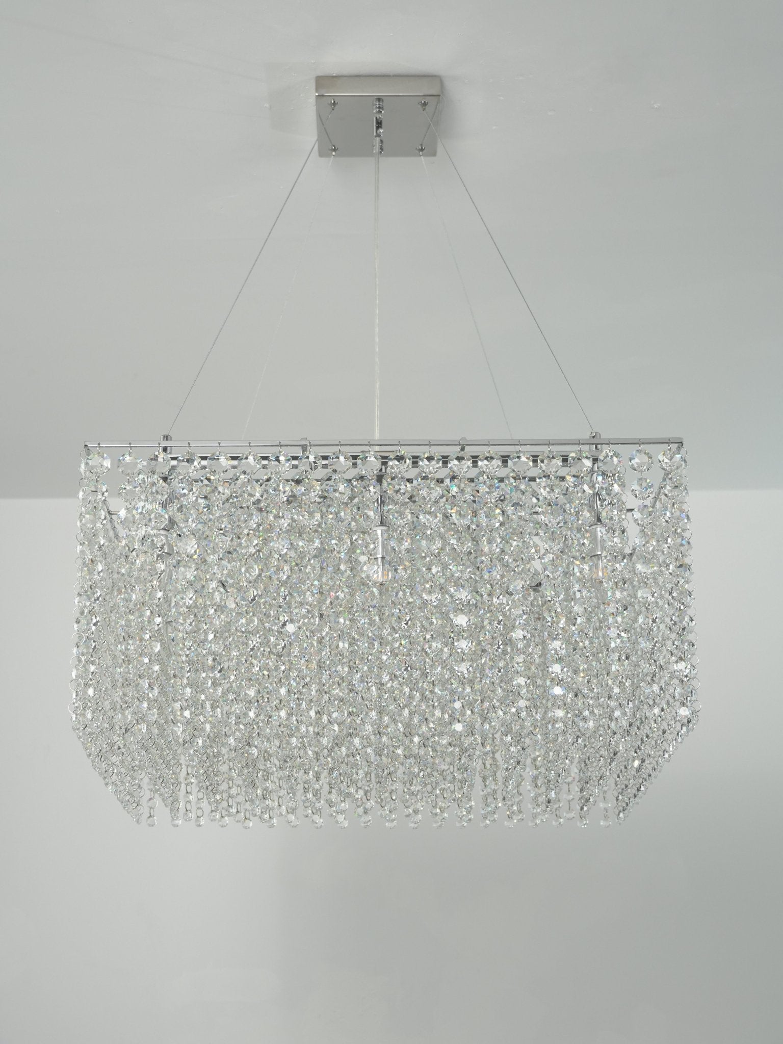 Crystal Frame Chandelier — Rectangular Crystal Ceiling Light for Dining Room