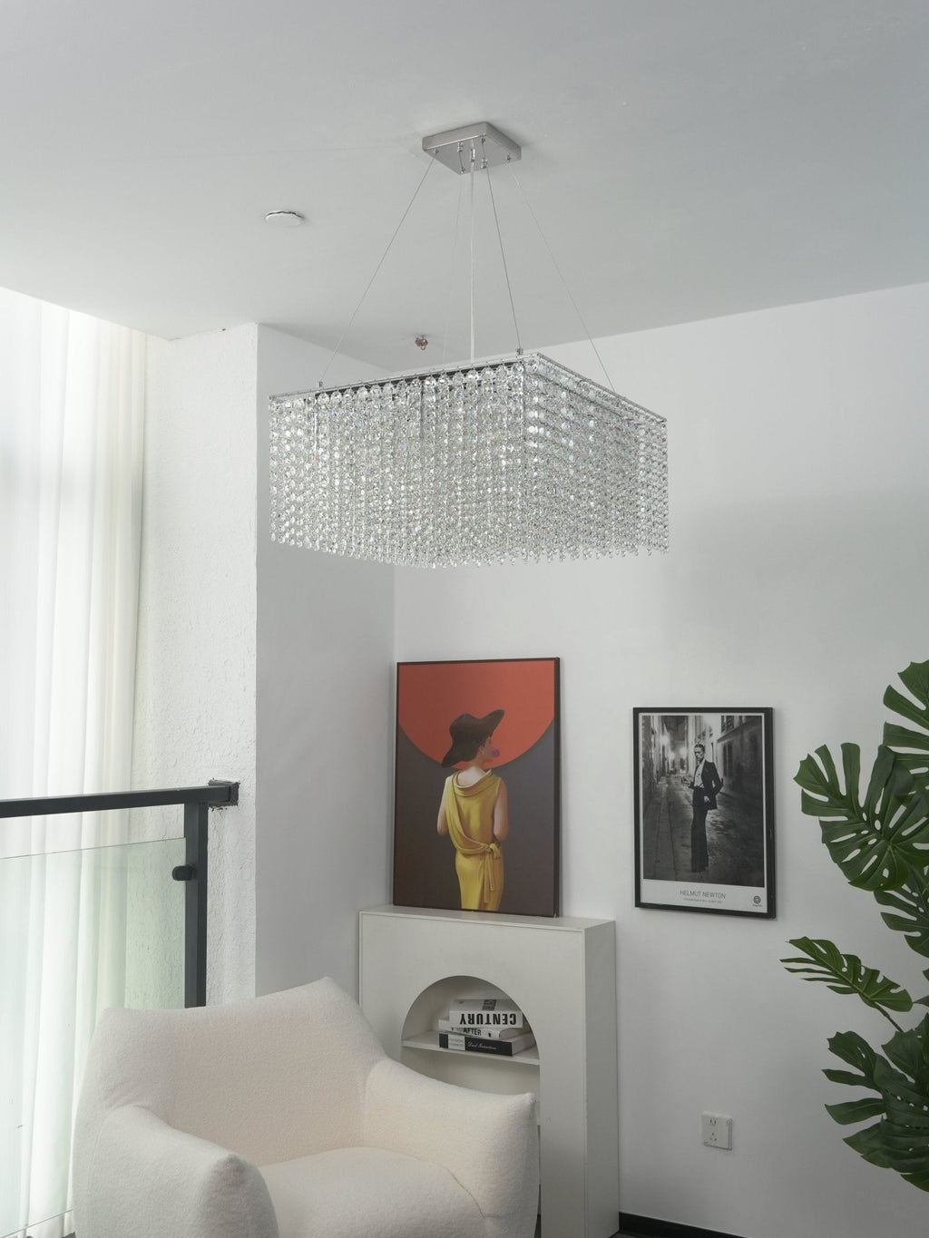 Crystal Frame Chandelier — Rectangular Crystal Ceiling Light for Dining Room
