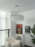 Crystal Frame Chandelier — Rectangular Crystal Ceiling Light for Dining Room