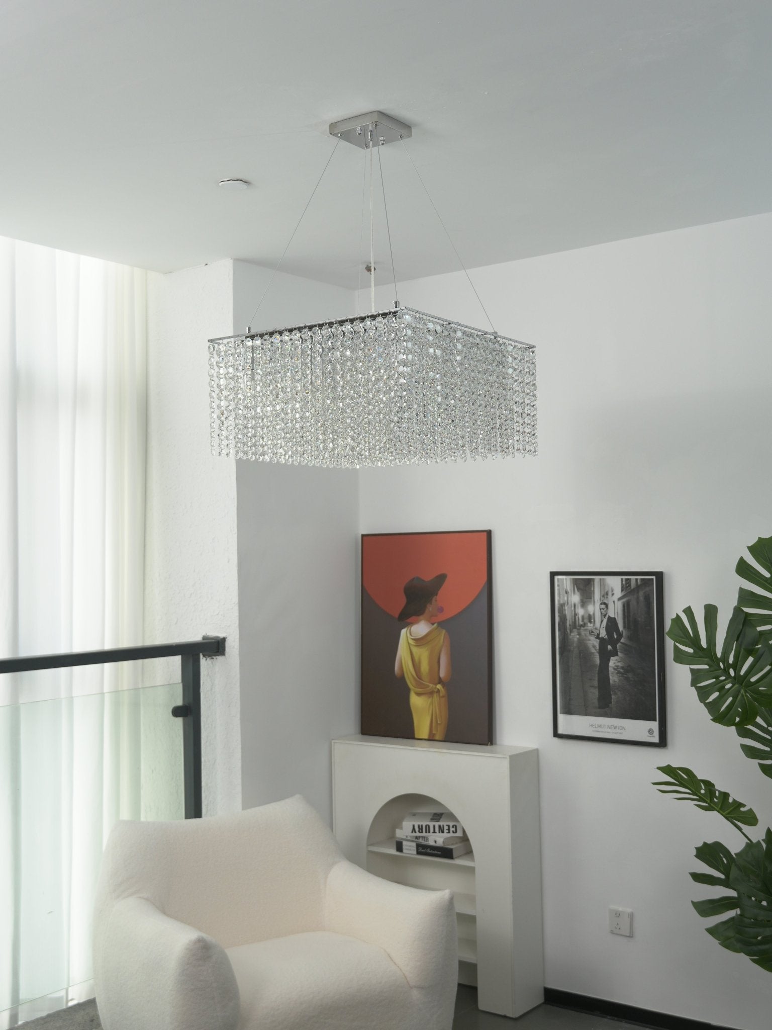 Crystal Frame Chandelier — Rectangular Crystal Ceiling Light for Dining Room