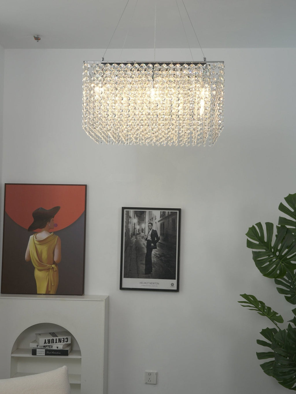 Crystal Frame Chandelier — Rectangular Crystal Ceiling Light for Dining Room