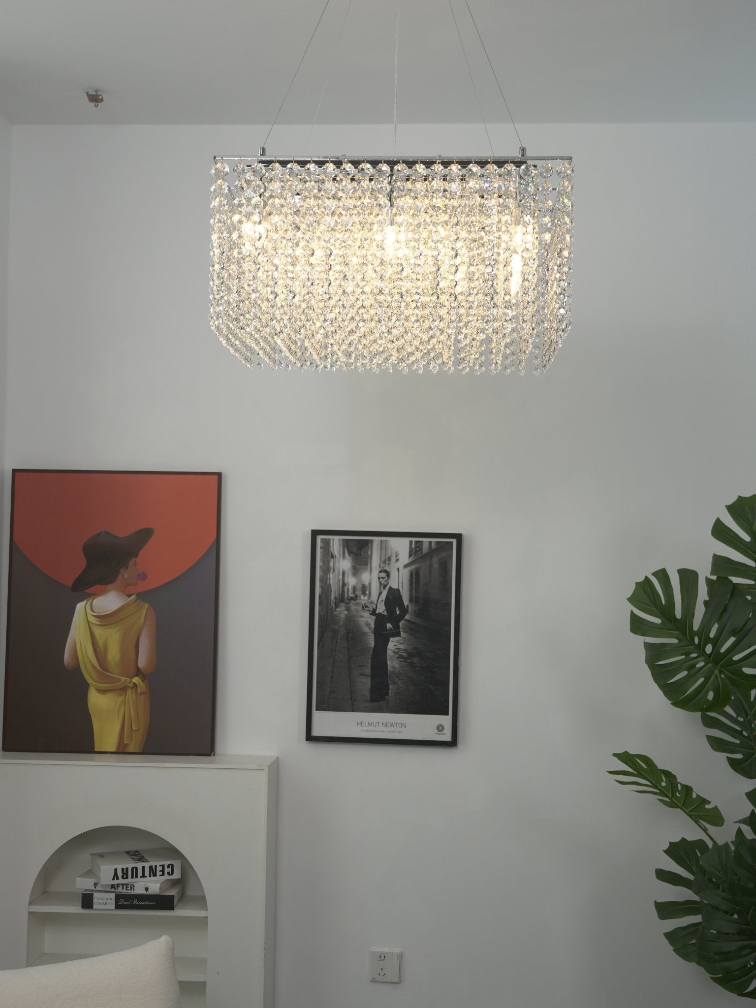 Crystal Frame Chandelier — Rectangular Crystal Ceiling Light for Dining Room
