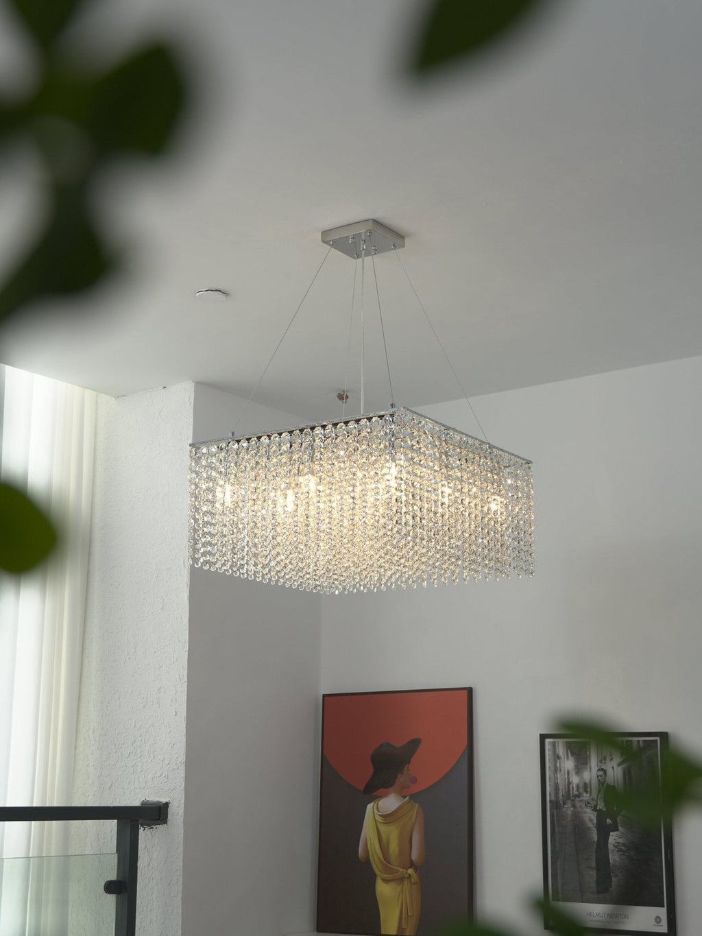 Crystal Frame Chandelier — Rectangular Crystal Ceiling Light for Dining Room