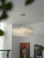 Crystal Frame Chandelier — Rectangular Crystal Ceiling Light for Dining Room