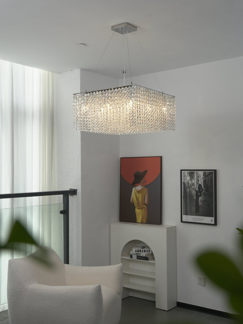 Crystal Frame Chandelier — Rectangular Crystal Ceiling Light for Dining Room