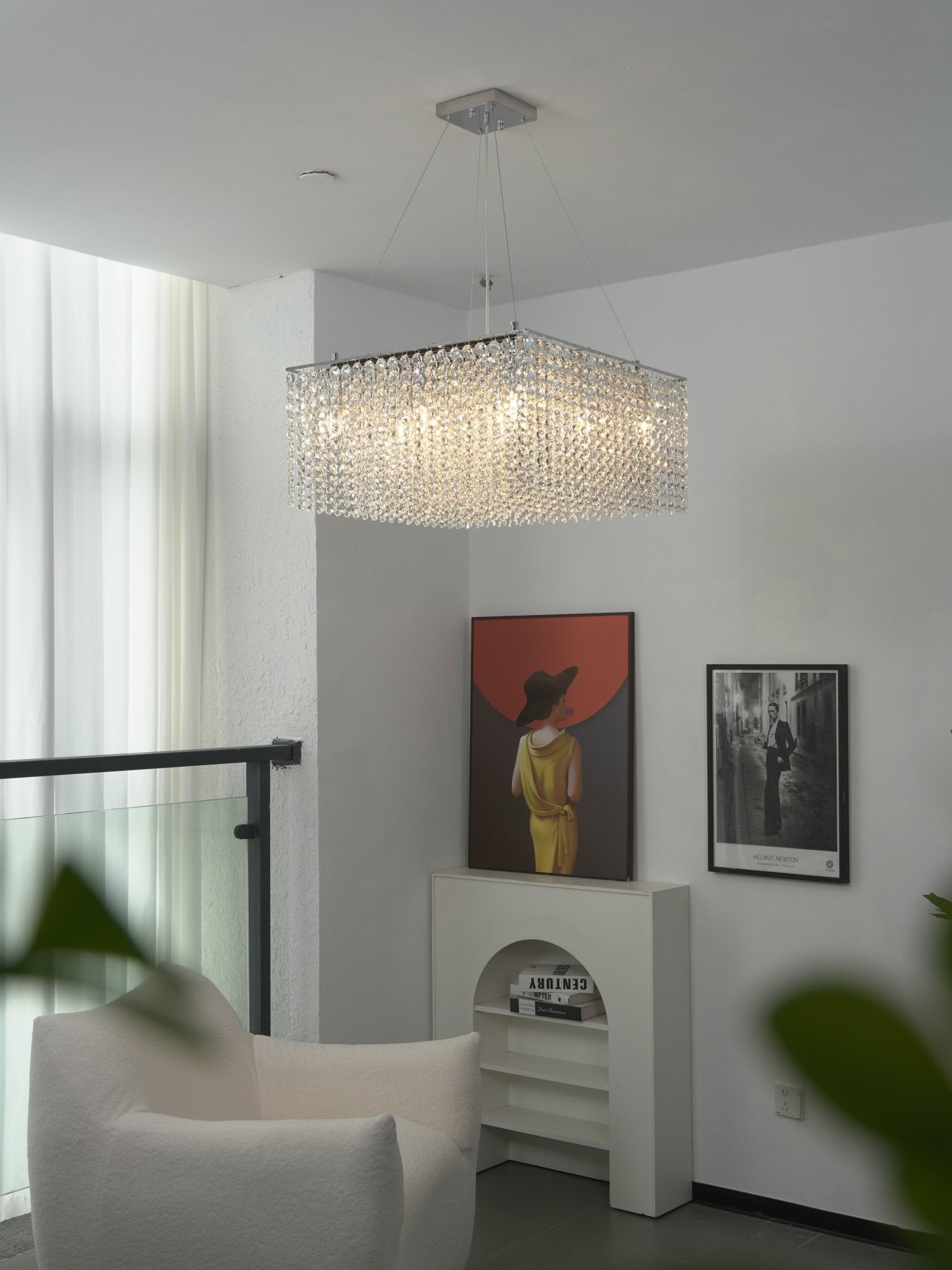 Crystal Frame Chandelier — Rectangular Crystal Ceiling Light for Dining Room