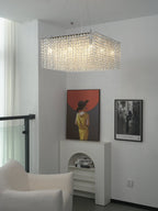 Crystal Frame Chandelier — Rectangular Crystal Ceiling Light for Dining Room