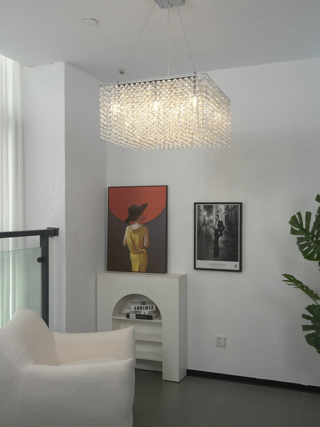 Crystal Frame Chandelier — Rectangular Crystal Ceiling Light for Dining Room