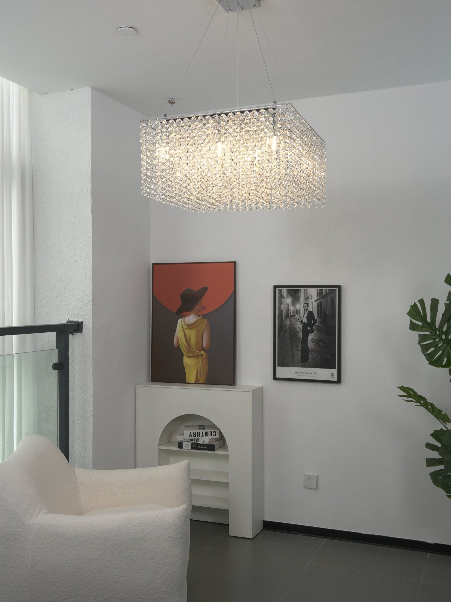 Crystal Frame Chandelier — Rectangular Crystal Ceiling Light for Dining Room