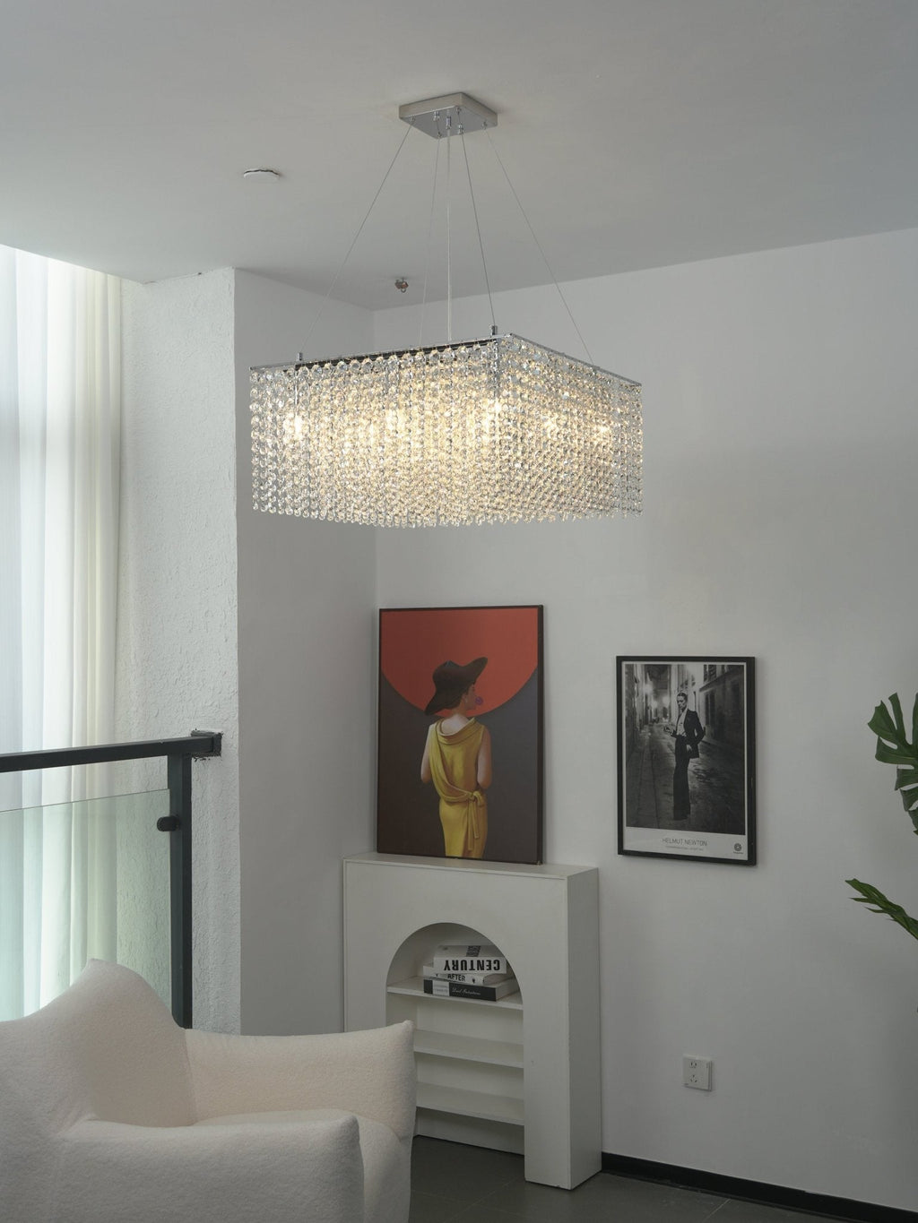 Crystal Frame Chandelier — Rectangular Crystal Ceiling Light for Dining Room