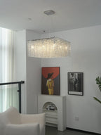 Crystal Frame Chandelier — Rectangular Crystal Ceiling Light for Dining Room