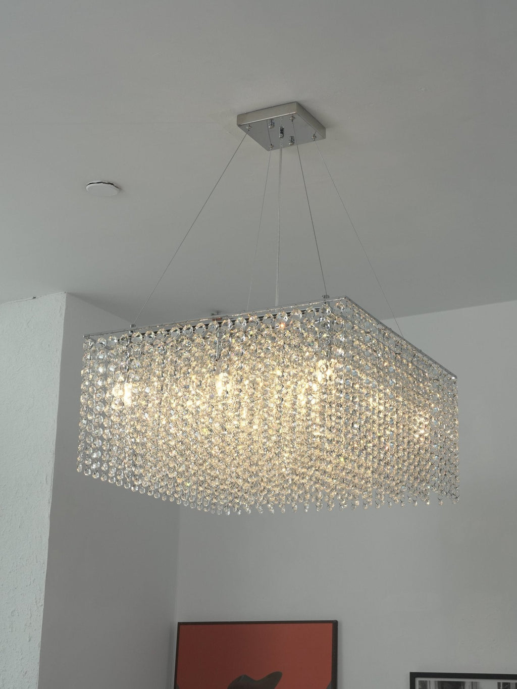 Crystal Frame Chandelier — Rectangular Crystal Ceiling Light for Dining Room