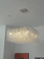 Crystal Frame Chandelier — Rectangular Crystal Ceiling Light for Dining Room