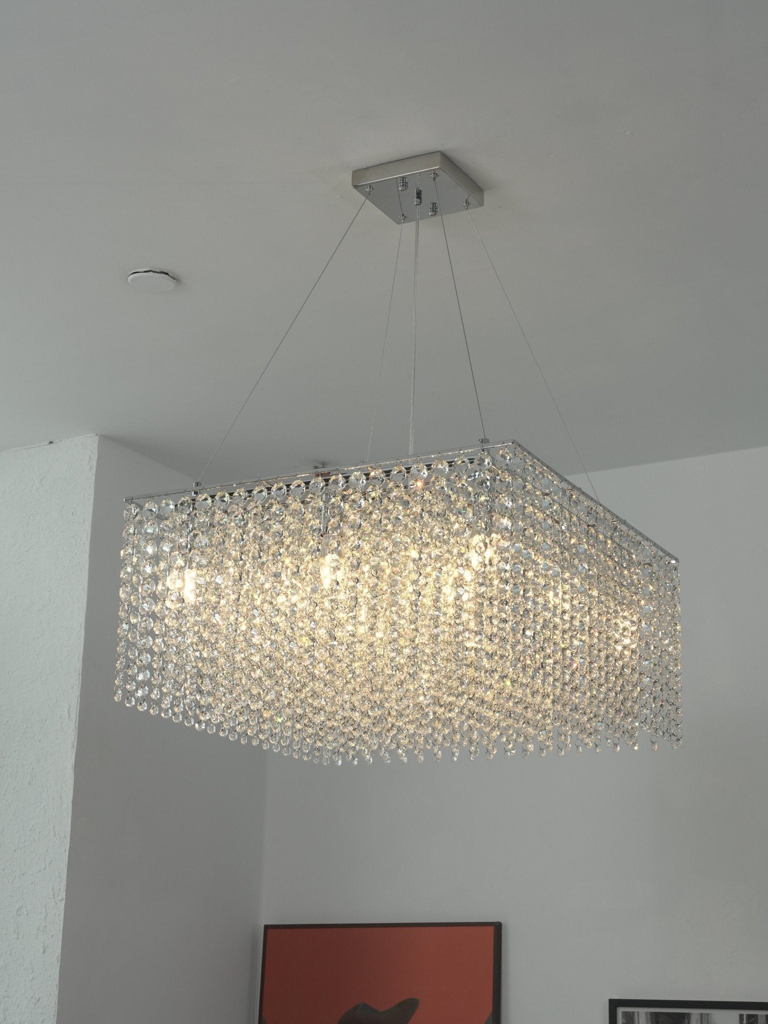 Crystal Frame Chandelier — Rectangular Crystal Ceiling Light for Dining Room