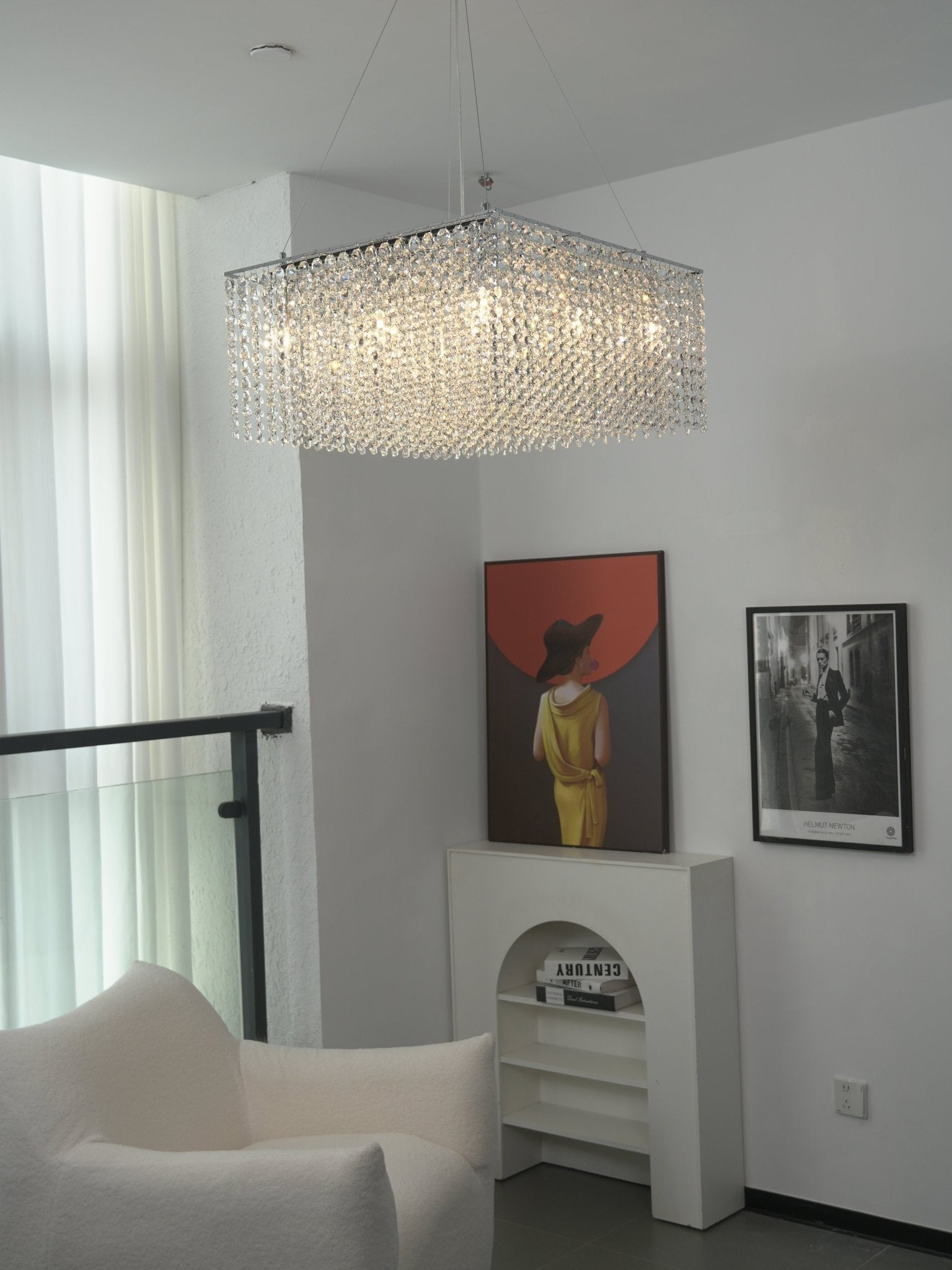Crystal Frame Chandelier — Rectangular Crystal Ceiling Light for Dining Room