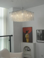 Crystal Frame Chandelier — Rectangular Crystal Ceiling Light for Dining Room