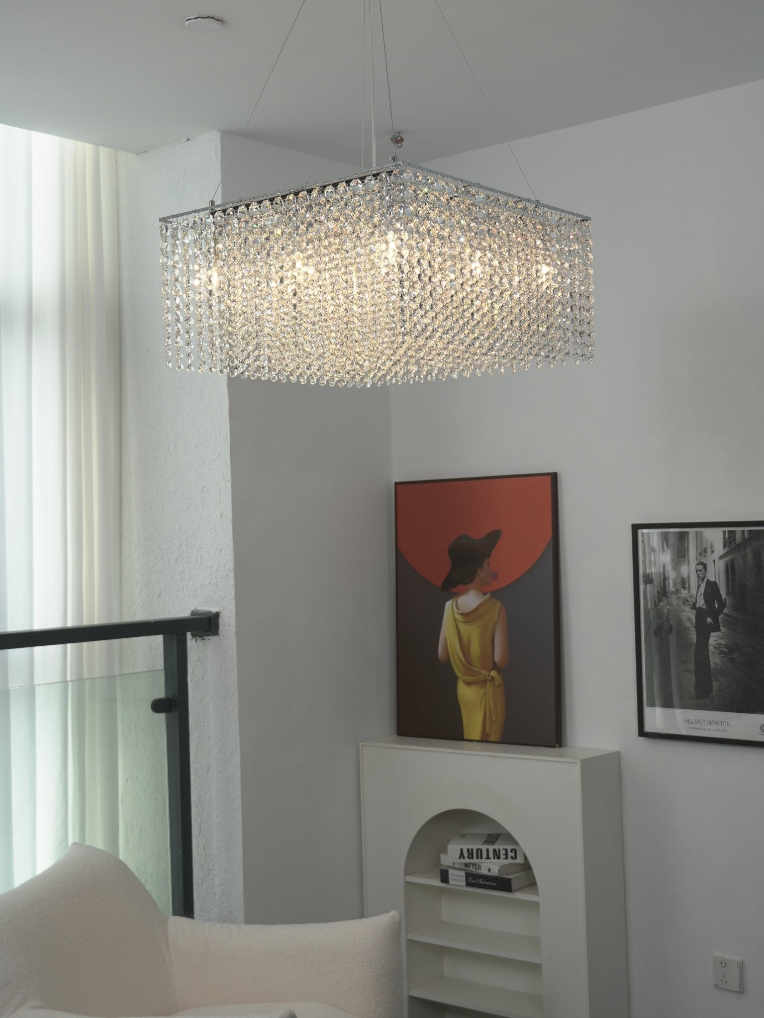 Crystal Frame Chandelier — Rectangular Crystal Ceiling Light for Dining Room