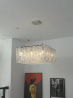 Crystal Frame Chandelier — Rectangular Crystal Ceiling Light for Dining Room