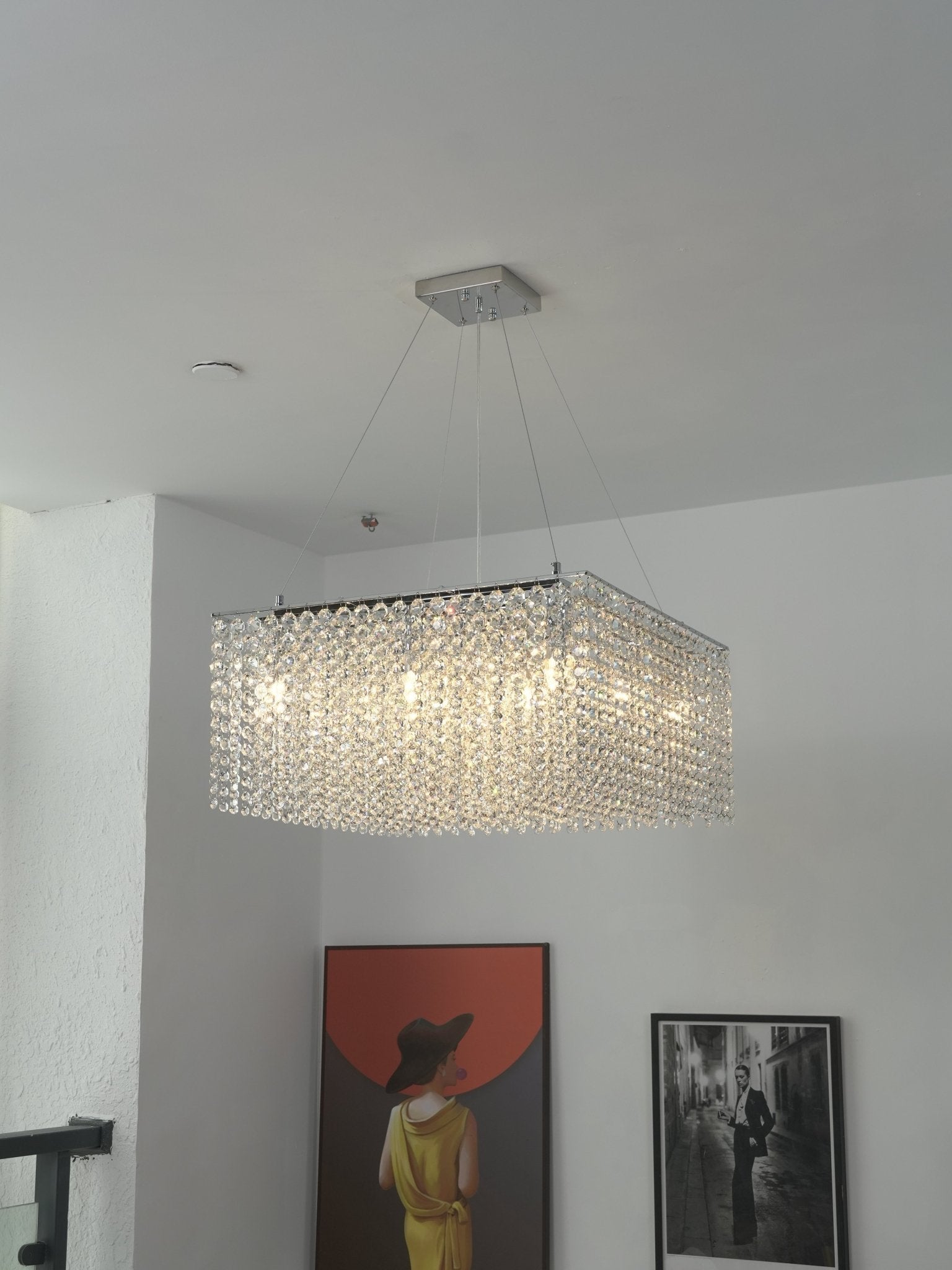 Crystal Frame Chandelier — Rectangular Crystal Ceiling Light for Dining Room