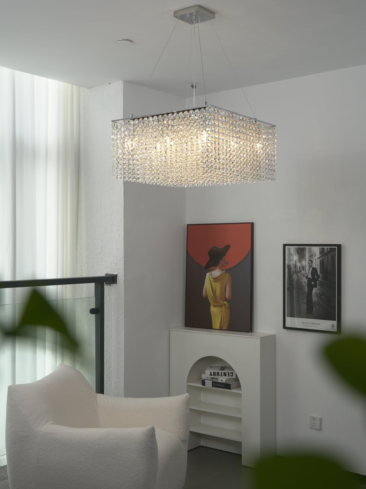 Crystal Frame Chandelier — Rectangular Crystal Ceiling Light for Dining Room