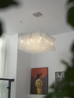 Crystal Frame Chandelier — Rectangular Crystal Ceiling Light for Dining Room