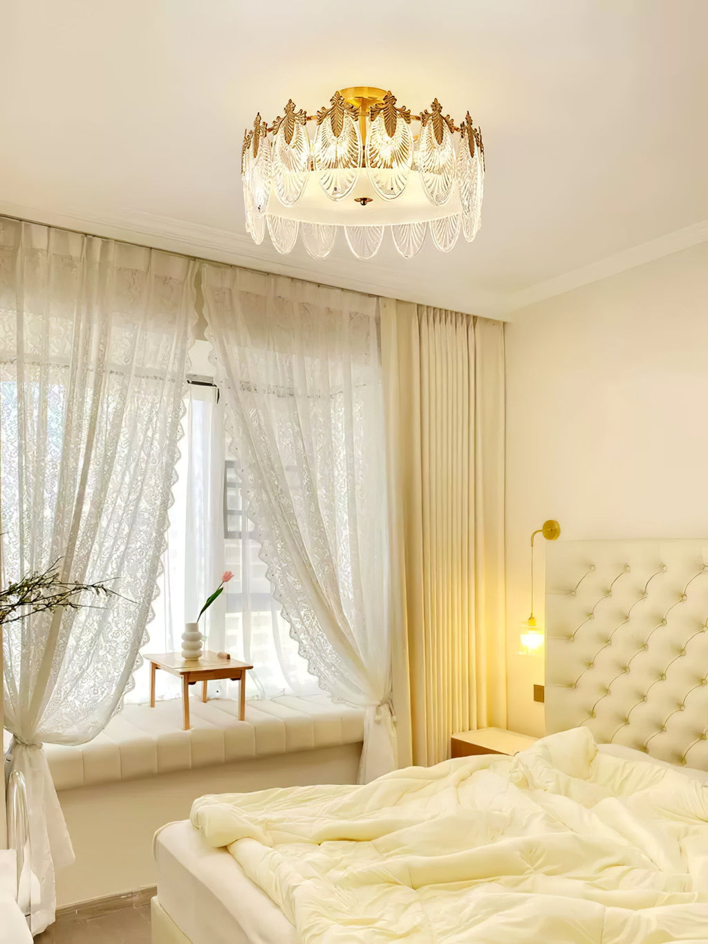 Decorative Pattern Glass Round Chandelier — Petal Glass Dome Ceiling Light