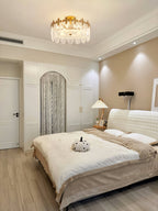 Decorative Pattern Glass Round Chandelier — Petal Glass Dome Ceiling Light
