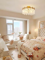 Decorative Pattern Glass Round Chandelier — Petal Glass Dome Ceiling Light