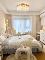 Decorative Pattern Glass Round Chandelier — Petal Glass Dome Ceiling Light