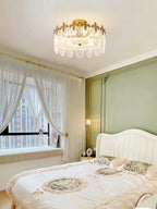 Decorative Pattern Glass Round Chandelier — Petal Glass Dome Ceiling Light