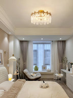 Decorative Pattern Glass Round Chandelier — Petal Glass Dome Ceiling Light