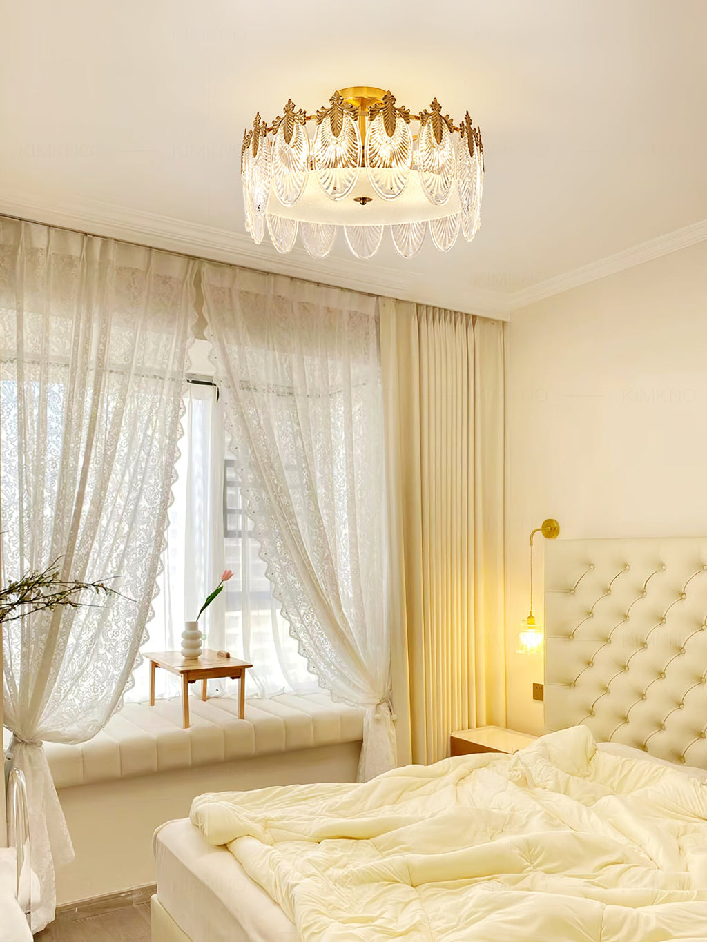 Decorative Pattern Glass Round Chandelier — Petal Glass Dome Ceiling Light