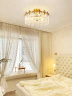 Decorative Pattern Glass Round Chandelier — Petal Glass Dome Ceiling Light