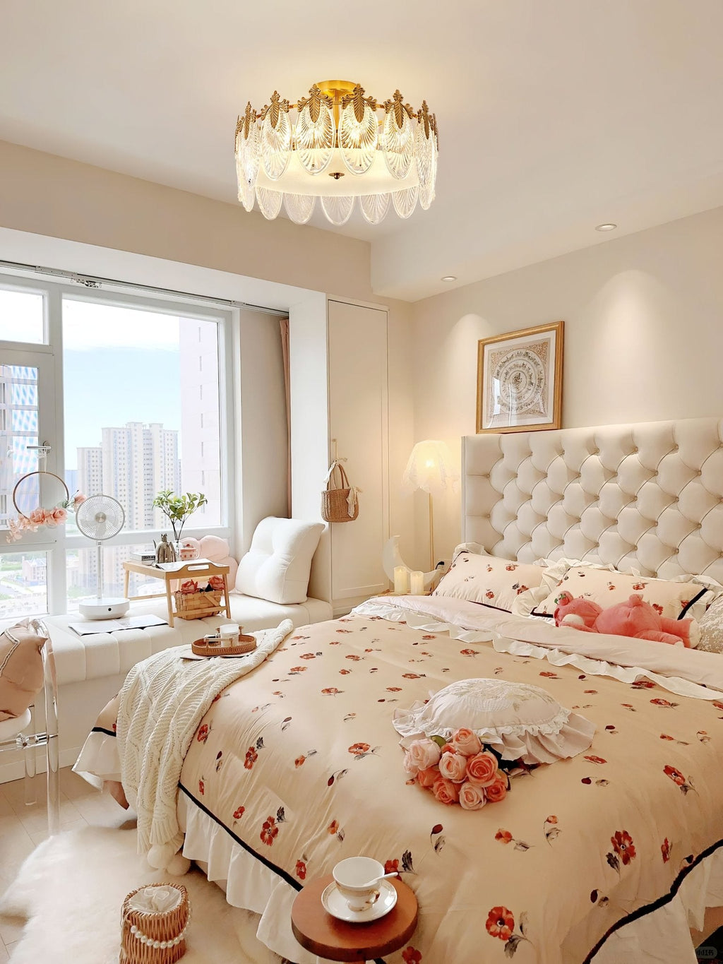 Decorative Pattern Glass Round Chandelier — Petal Glass Dome Ceiling Light