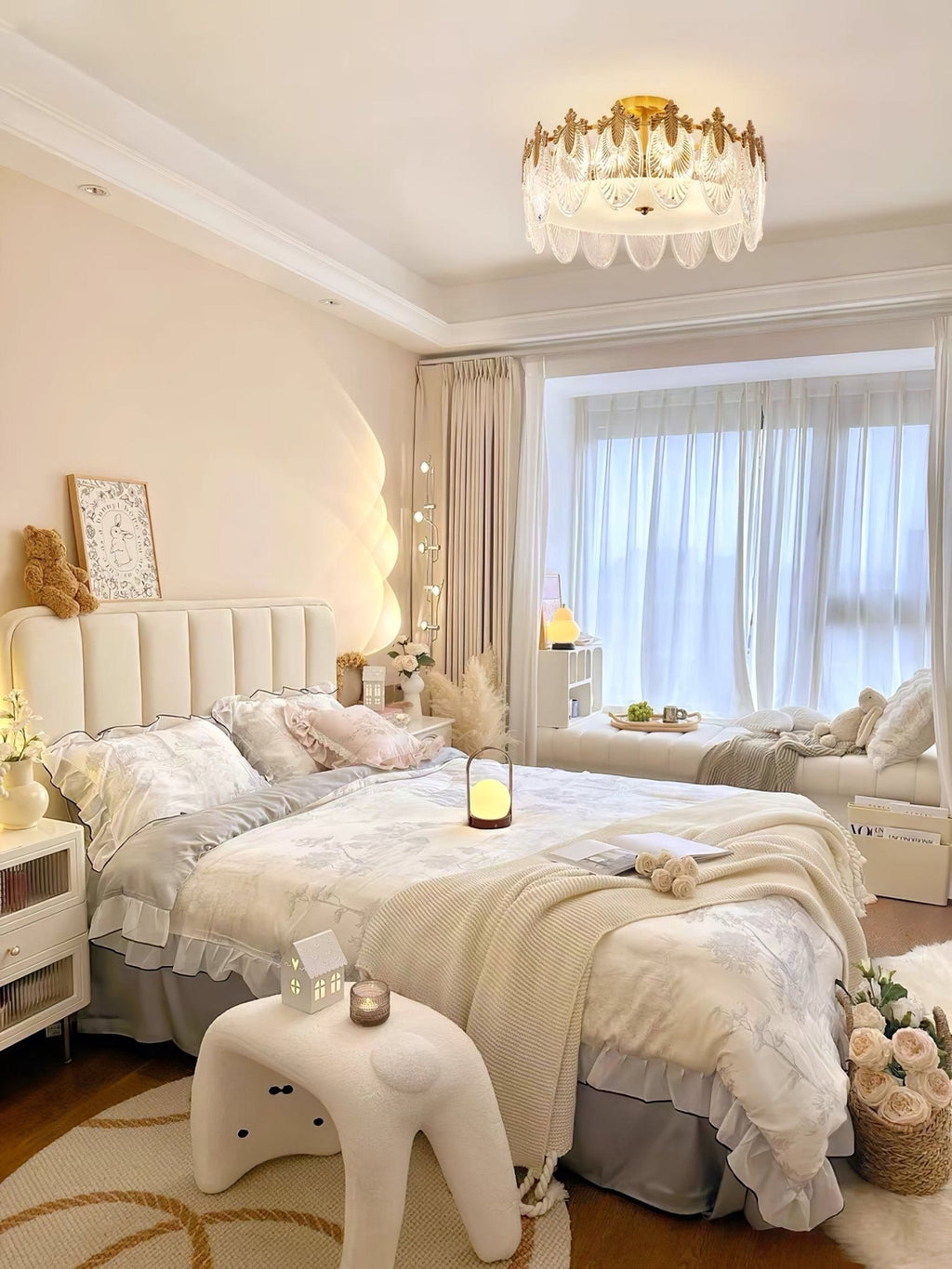 Decorative Pattern Glass Round Chandelier — Petal Glass Dome Ceiling Light