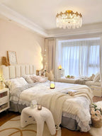 Decorative Pattern Glass Round Chandelier — Petal Glass Dome Ceiling Light
