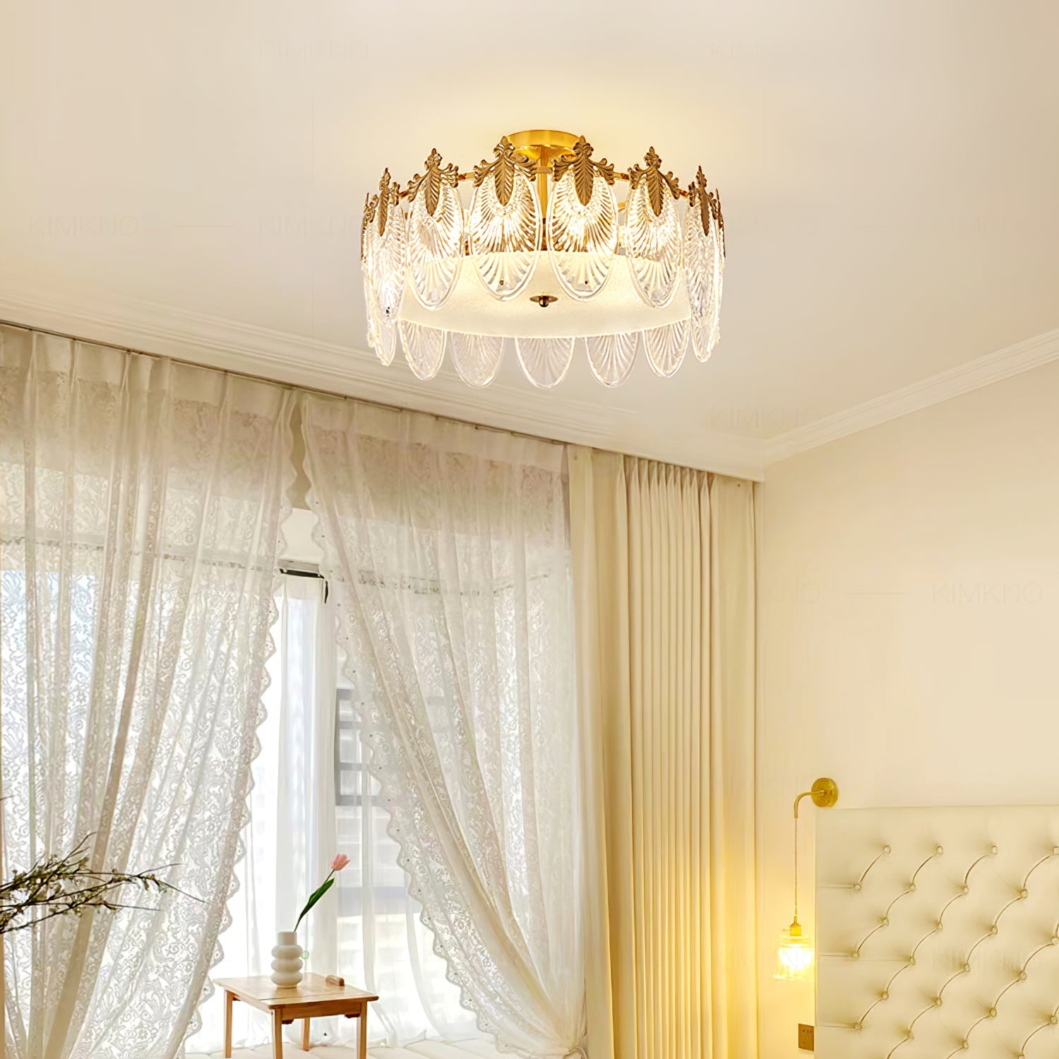 Decorative Pattern Glass Round Chandelier — Petal Glass Dome Ceiling Light
